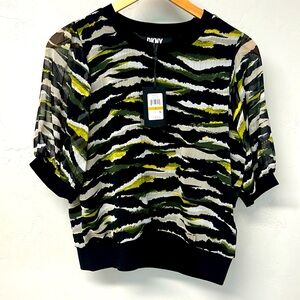 (NWT) DKNY shirt blouse, Small (S), sheer sleeves
